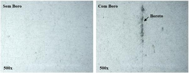 Micrografia com ataque Keller s, material sem (2c) e com (2d) adição de boro.