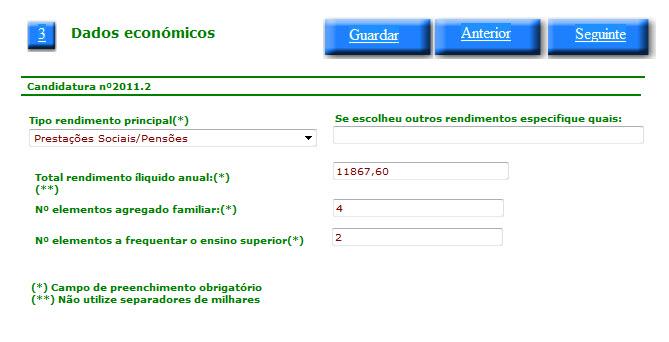 Preenchimento Quadro 3 O nº de elementos a frequentar o ensino superior deve ser inferior ao nº geral de elementos do agregado familiar.