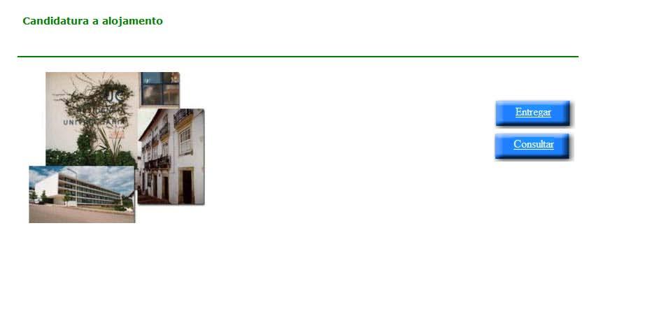 Menu principal Neste menu o aluno pode optar por consultar as candidaturas em curso ou já submetidas ou iniciar uma nova candidatura.