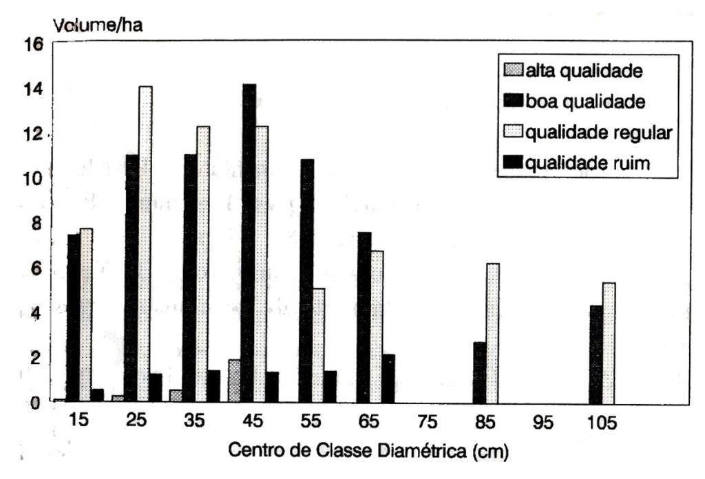 Produção em uma floresta natural em Santa Maria, RS 75 FIGURA 3: Volume com casca em m³/ha em relação a qualidade do tronco, para as árvores encontradas no Campo de Instrução do Exército de Santa