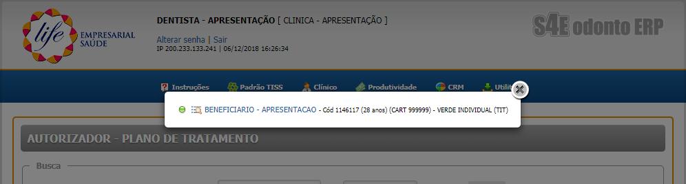 Após clicar no paciente apto podemos lançar os procedimentos.