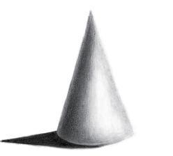 Cone: É composto por uma base circular formada por segmentos de reta que têm uma extremidade num vértice