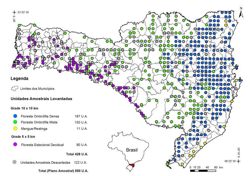 amostragem das florestas em todo o território do Estado de Santa Catarina.
