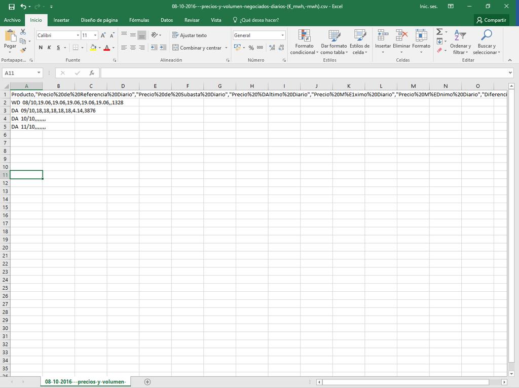 Ficheiro CSV aberto com Microsoft Excel A folha de cálculo permite converter os valores separados