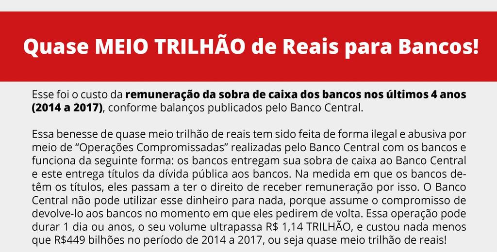 R$ 1,2 Trilhão da Dívida Interna utilizados para remunerar a sobra de