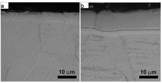 49 separa a camada nitretada em duas regiões distintas, conforme pode ser observado na Figura 20. Figura 20 Adaptado de [55], imagens do aço AISI 316L após nitretação por plasma D.C. a 1.