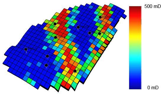 100 Figura 5.17: Localização dos poços no modelo PUNQ_S3_MOD As variáveis de interesse, nesse estudo, são os mapas de porosidade e de permeabilidade vertical (k v ).