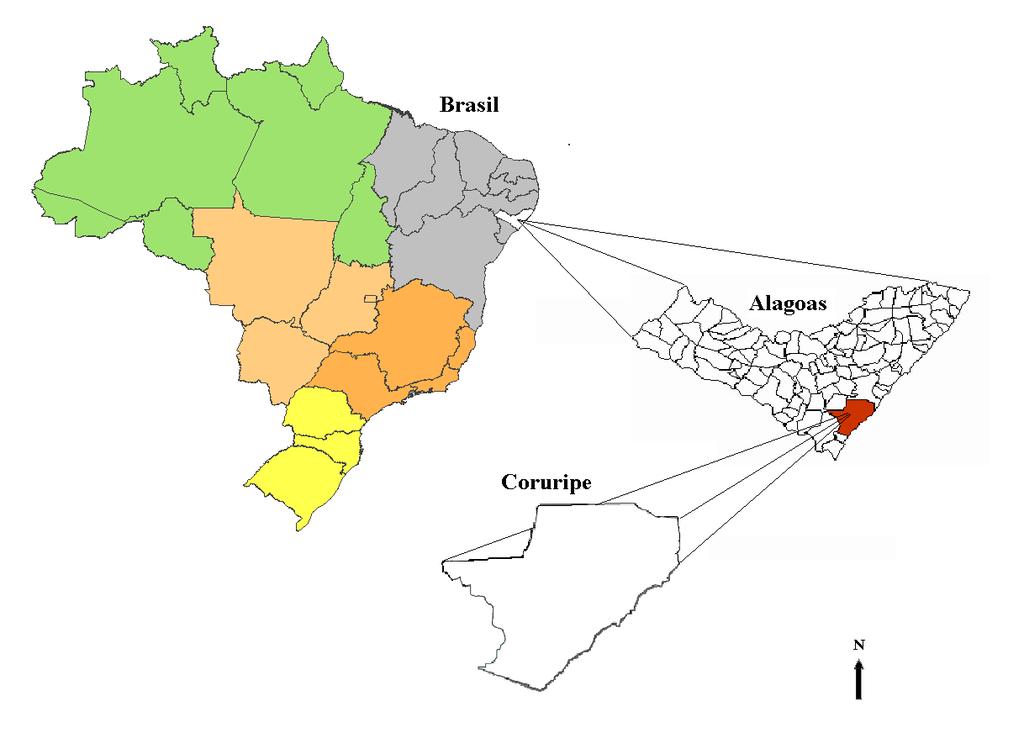 30 Figura 2. Localização geográfica da área de estudo, em destaque, o município de Coruripe, Alagoas. 3.