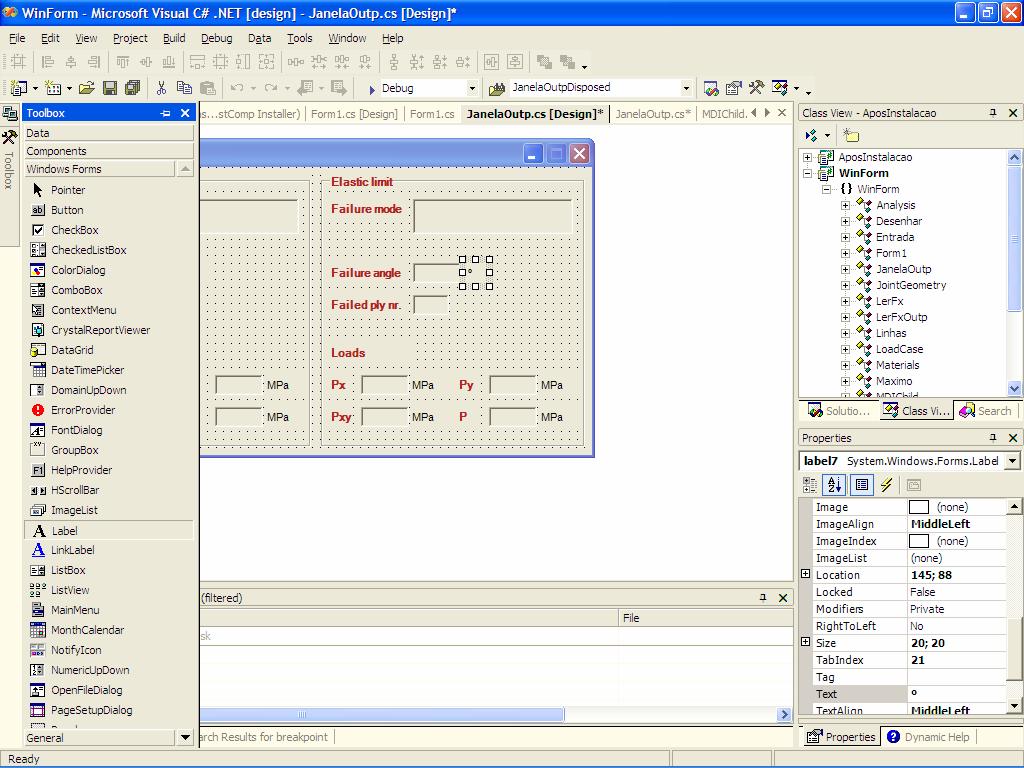 CAPÍTULO 3: FERRAMENTAS DE DESENVOLVIMENTO Figura 3.2: Exemplo de utilização dos Windows Forms em modo de desenho, através da utilização da Toolbox do Visual Studio.NET.