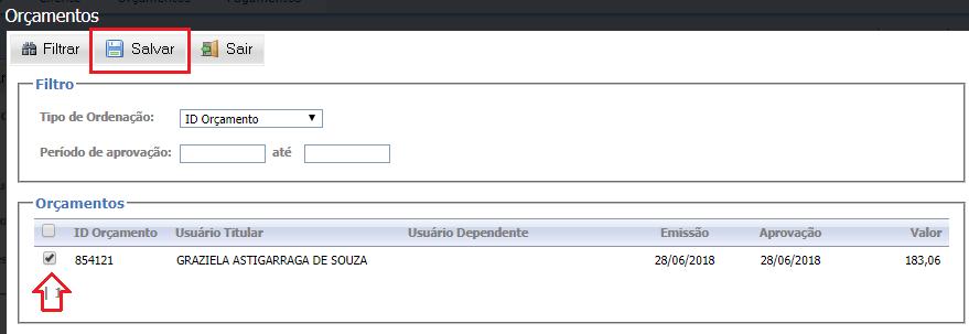 > A tela seguinte exibe os Dados da Cobrança de Serviços e os Orçamentos que serão cobrados.