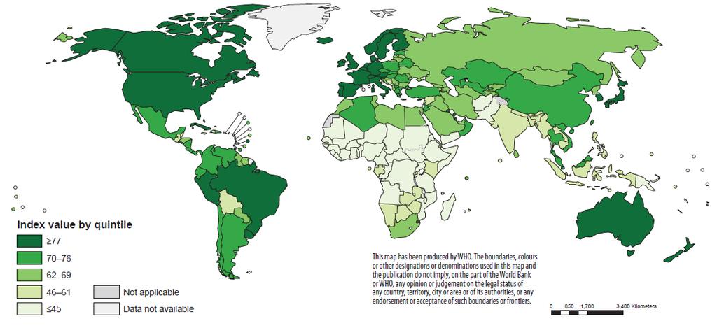 Argentina Brasil Colômbia México Rússia Turquia Atingimos um nível respeitável de acesso universal à saúde Indicador UHC - Universal Health Coverage por país (2015) 80 70 60 76 77 76 76 63 71 50 40