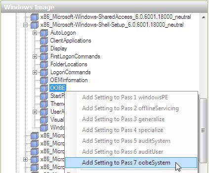 Passo 11 Na área "Imagem do Windows", localize e expanda o componente Microsoft-Windows-Shell-Setup > clique com o botão direito em OOBE >