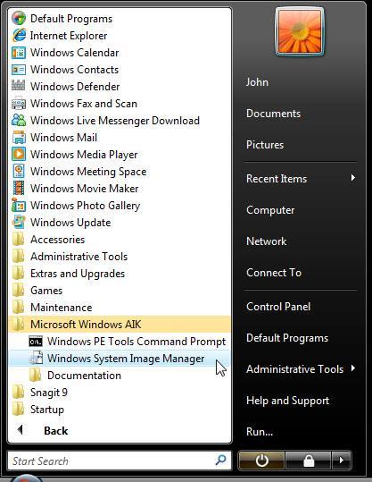 Passo 4 Iniciar >Todos os Programas > Microsoft Windows AIK > Gerenciador de Imagem de Sistema