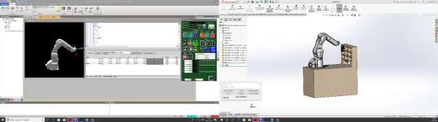 Ao realizar a integração entre as duas plataformas (Figura 4), o robô que existe no Software RT Toolbox3 passa a estar também no SolidWorks, inserido na célula construída nessa plataforma com todas