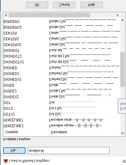 Figura 4: Carregando tipos de linha Ajustes finais: Algumas variáveis de sistema ajudam a controlar o comportamento dos tipos de linha: PSLTSCALE quando ajustada para 1 (um) escala o estilo de linha