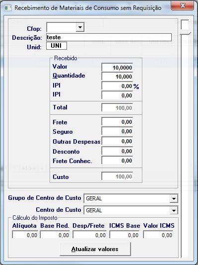 4.4.5.2.4. Somente os campos descrição, tipo e unidade são editáveis na lista. 4.4.5.2.5. Os demais campos são alterados, dando um duplo clique com o mouse ou prescionando o Enter sobre o item.