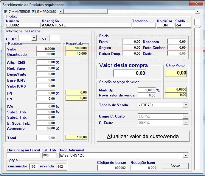 conforme a quantidade recebida do ítem. Para ativar/desativar esta opção, basta clicar sobre o botão. 3.4. Realizando o recebimento do item: 3.4.1.