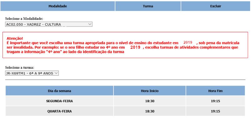 Repita esses passos até ter selecionado todas as atividades desejadas