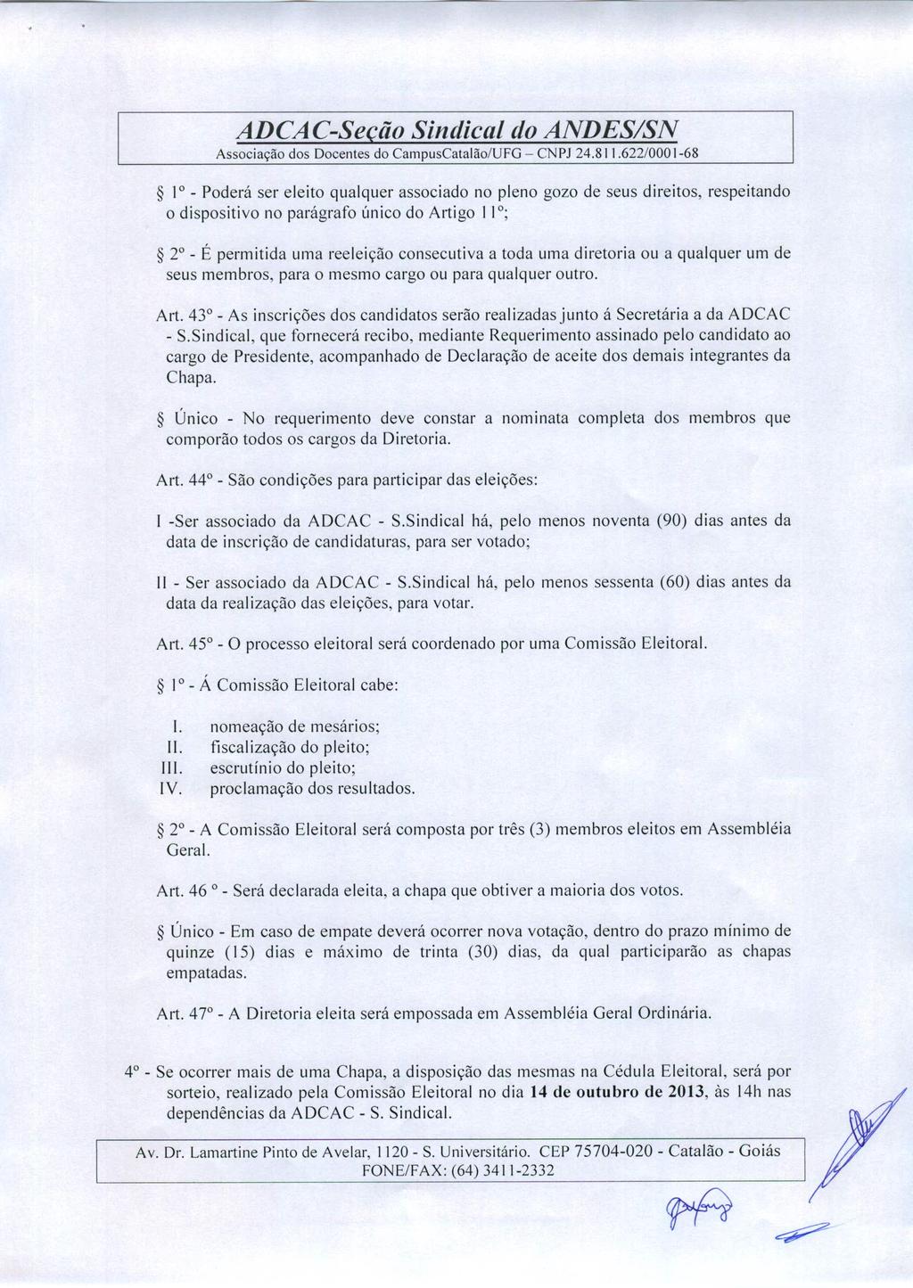 ADCAC-Seção Sindical do ANDES/SN Associação dos Docentes do CarnpusCatalão/UFG - CNPJ 24.811.