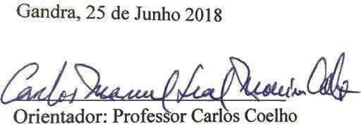 2018 Aceitação do Orientador Eu, Carlos Coelho, com a categoria profissional de Assistente Convidado do Instituto Universitário de Ciências da Saúde, tendo assumido o papel de Orientador do Relatório
