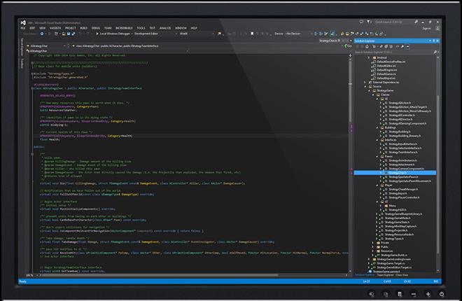 35 Os desenvolvedores também podem ter acesso ao editor de códigos em C++ presente na engine, tendo a opção de personalizar o seu jogo com características especificas, depurar e compilar os seus