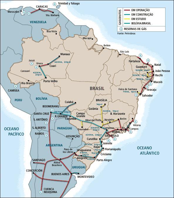Gasoduto Brasil- Bolívia O crescimento das termelétricas no Brasil vem sendo possível graças as recém construção do Gasoduto Bolívia-Brasil e da descoberta de reservas de gás.