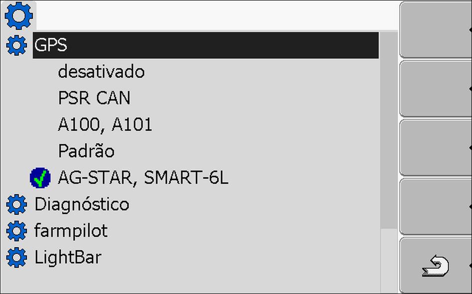 7 Configurar o terminal na aplicação Service Receptor GPS Aparecerão os direcionadores instalados. Ao lado do direcionador ativo aparecerá o símbolo. 4. Marque a linha com o direcionador correto. 5.