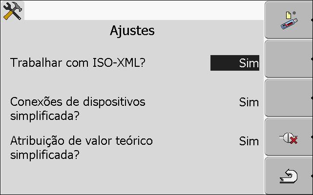 9 Editar tarefas com ISOBUS-TC Configurar arranjo de dispositivos Aparecerá a seguinte tela: 2. - Marque e clique sobre a linha "Trabalhar com ISO-XML?". A cada clique o modo é alterado. 3.