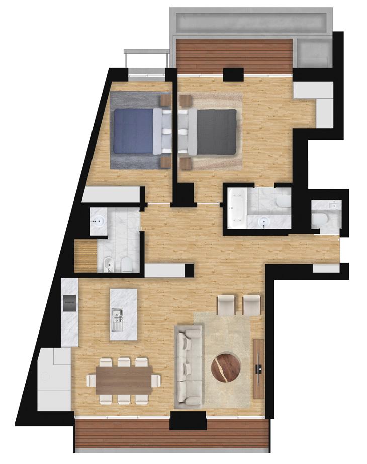 TIPOLOGIA T2 TWO BEDROOM APARTMENT 11 7 5 S 8 N 4 6 Andar: 2º e 3º Dto Floor: 2nd and 3rd Right 1 Área de habitação: 104.80m² Habitation area: 104.80m² 3 2 1- Circulação / Circulation 11.