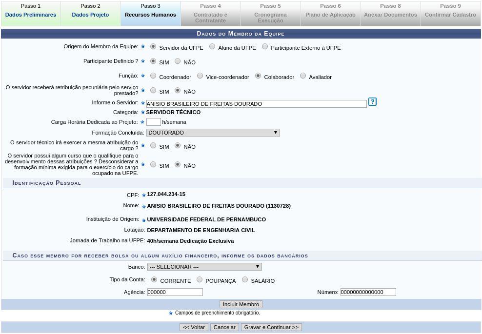 Nesta etapa, adicione novos membros ou modifique aqueles já inseridos previamente.