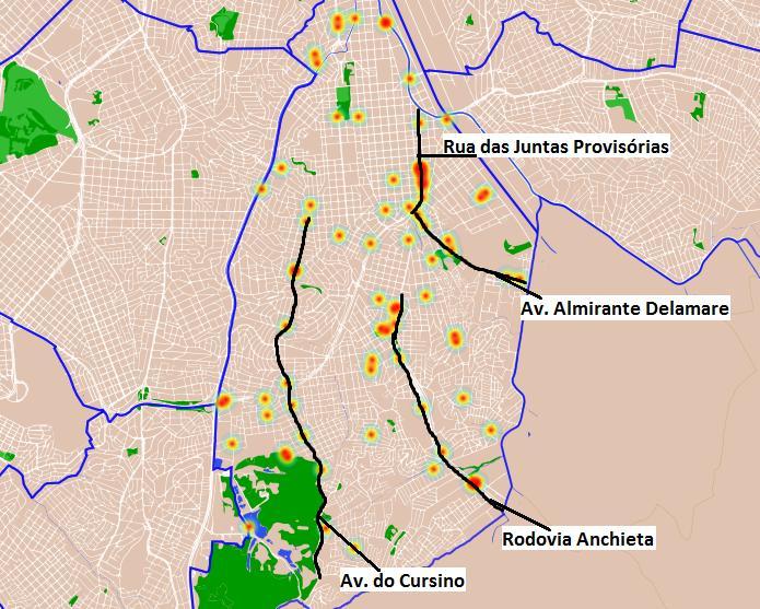 Localização das ocorrências fatais entre 2015 e 2017