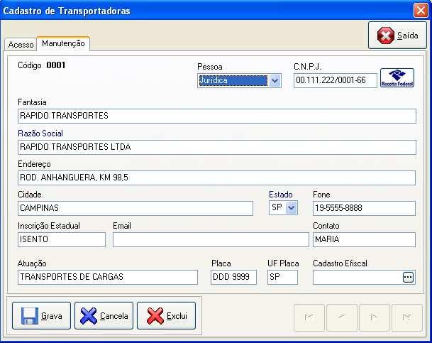 Cadastros / Transportadora Cadastros / Embalagens Grupo IOB Folhamatic Apostila de