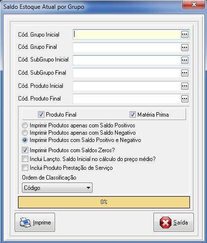 Saldo de Estoque Atual por Grupo Saldo de Estoque