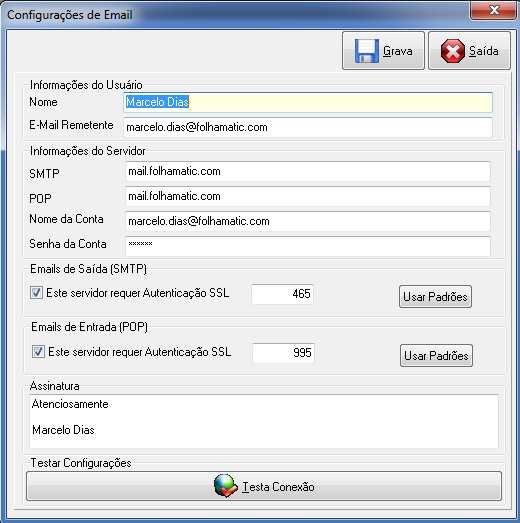 Configuração de Email Auditoria de Sistema