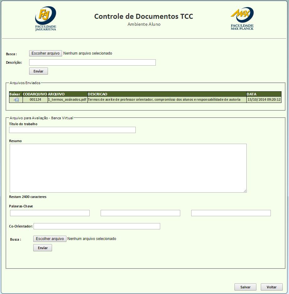 SUBMISSÃO PARA BANCA VIRTUAL 4) O aluno deverá clicar no botão Documentos Envio.