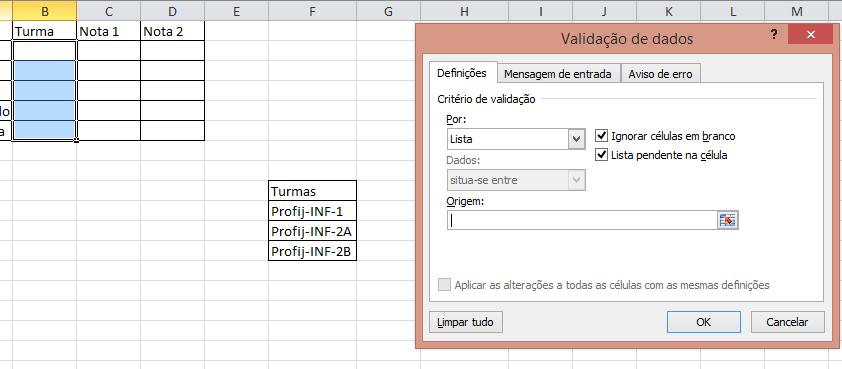 Validação de dados - Lista Depois clicamos