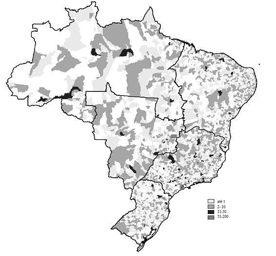 Figura 1. Distribuição de Unidades de Atenção Básica que ofertaram PICS no Brasil - 2016 Fonte: SISAB (2016).