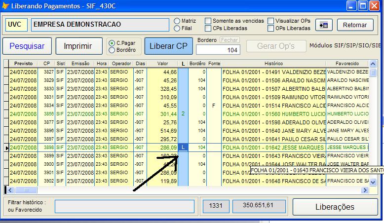 Como no exemplo usamos 2 níveis, esta ação completa o ciclo de liberações, e a CP já recebe a marca L pronto para o operador de OPs.