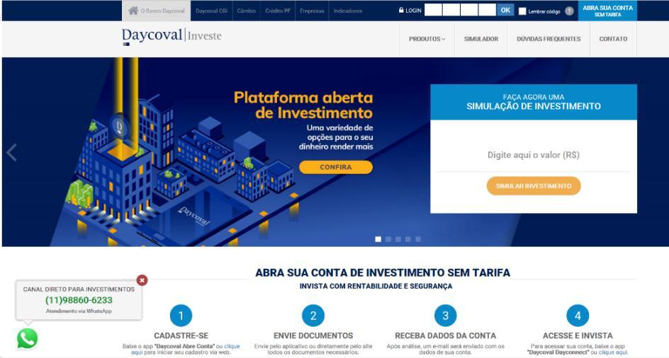 Plataforma online de investimento daycovalinveste.com.
