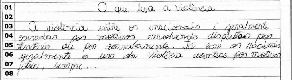 TEXTO COM ATÉ 7 (SETE) LINHAS ESCRITAS Segundo os critérios de verificação da situação de correção, o texto que apresentou essa característica foi classificado como INSUFICIENTE, critério esse