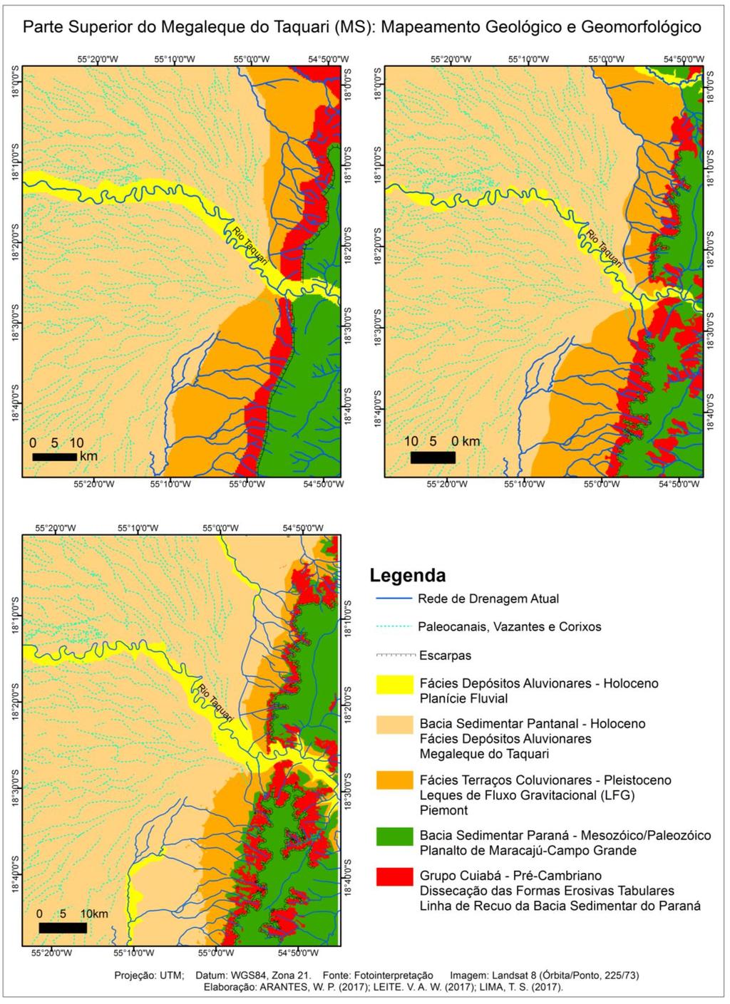 I II III Figura 4 Parte Superior do Megaleque do Taquari: Mapeamento Geológico- Geomorfológico (I) Interpretação Visual Manual; (II) Interpretação Visual Digital;