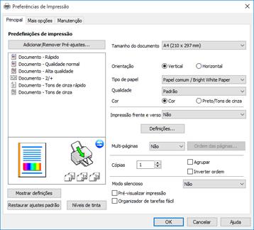 Seleção das configurações padrão de impressão - Windows Quando você altera as configurações de impressão em um programa, as mudanças só se aplicam se você estiver imprimindo usando o programa durante
