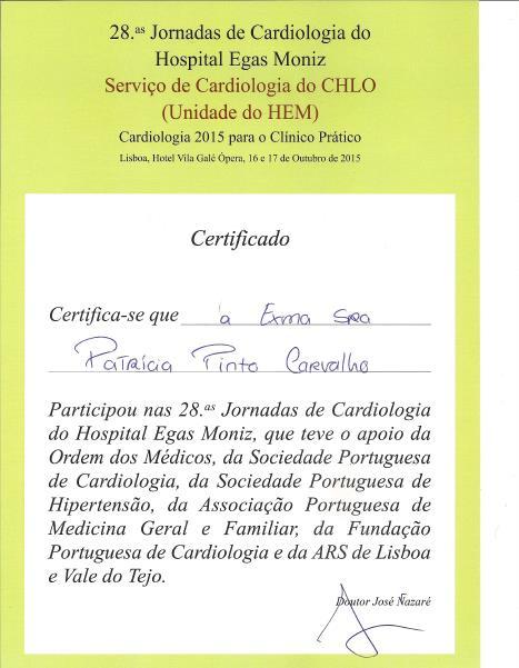 Certificado de participação nas 28ª Jornadas