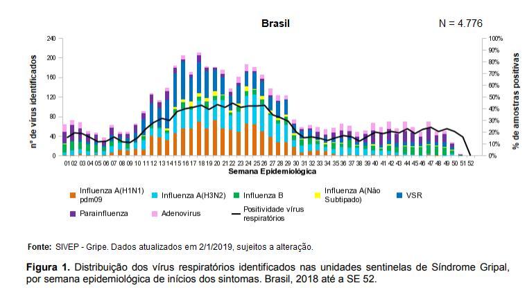 A; 532 (19,9%) de influenza B; 126 (4,7%) de influenza A não subtipado; e 988 (37,0%) de influenza A(H3N2).