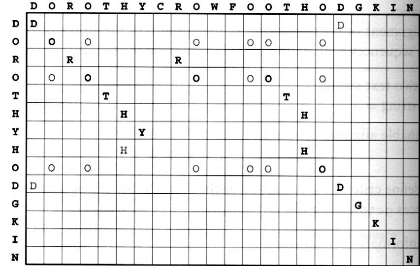 Comparar sequências: dot plots Um dot plot é um modo de comparação de duas sequências baseado na construção de uma