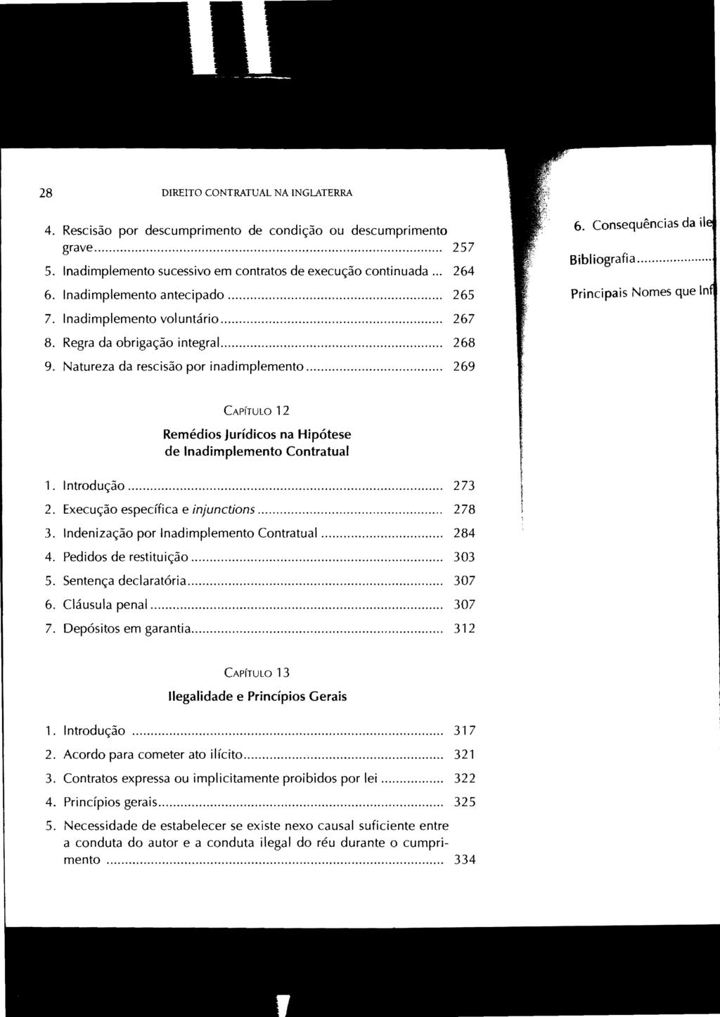 28 DIREITO CONTRATUAL NA INGLATERRA 4. Rescisão por descumprimento de condição ou descumprimento grave... 257 5. Inadimplemento sucessivo em contratos de execução continuada... 264 6.