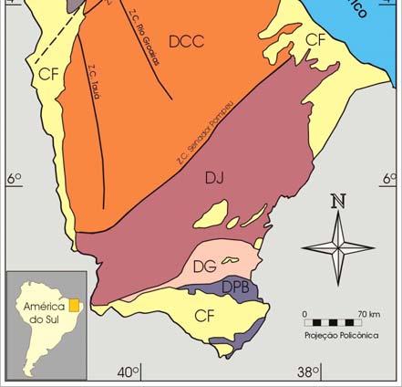 3 Compartimentação tectônica do Estado do Ceará (DMC Domínio Médio Coreaú, DCC Domínio Ceará Central, DJ Domínio Jaguaribeano, DG