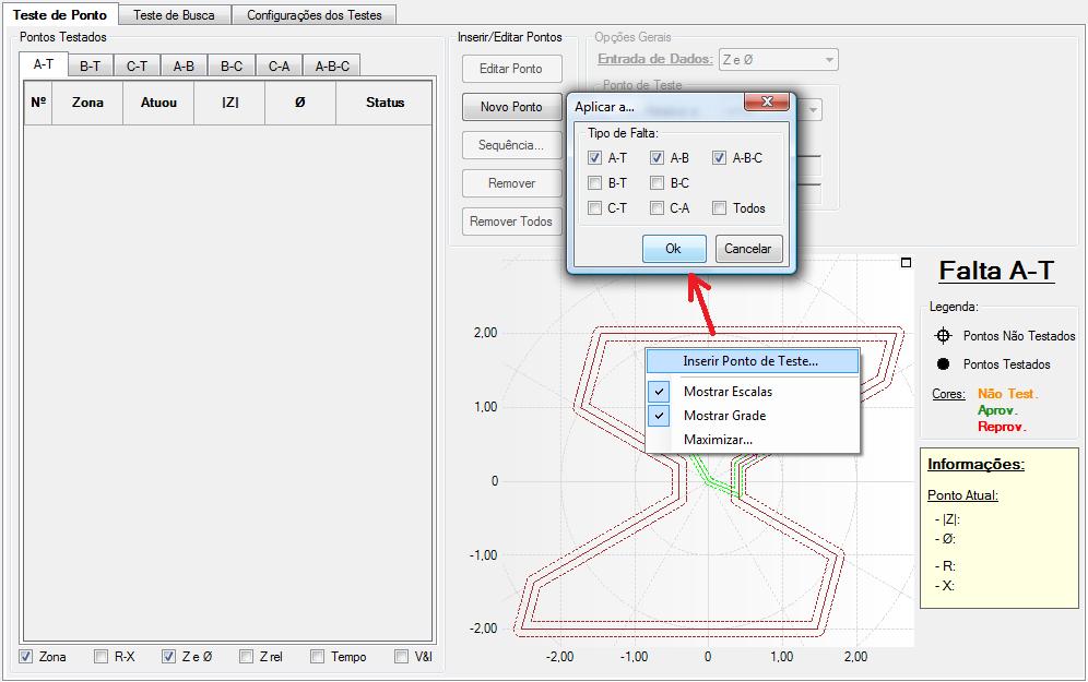 4. Teste de Ponto Para o teste de ponto, basta clicar com o botão direito do mouse no gráfico dentro da aba Teste de Ponto e selecionar a opção