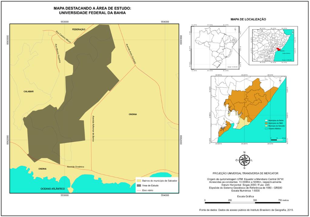 2.2 Métodos 2.21 Área de estudo O presente estudo foi realizado no Campus de Ondina-Federação, da Universidade Federal da Bahia. Possui uma área construída aproximada de 300.