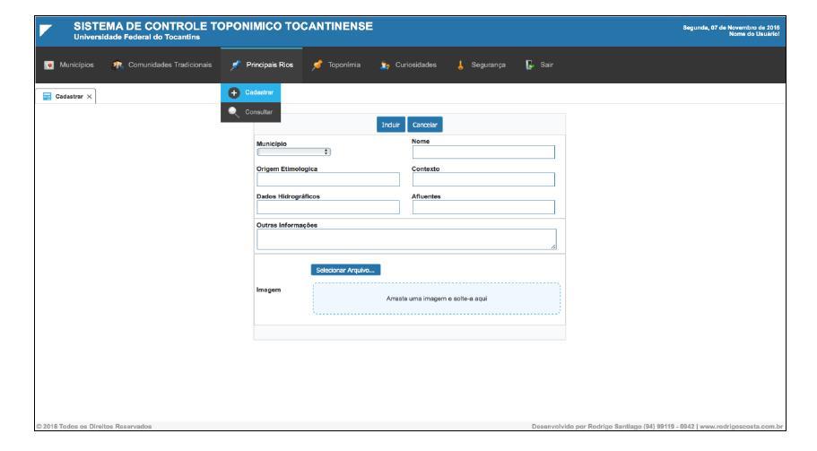 Figura 3 - Tela do atual software toponímico Cadastro de Rios Nascimento (2017) A figura exibida expõe o processo de preenchimento dos